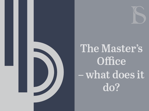 Illustration against a muted blue background, symbolising trust and estate administration through the Master’s Office in South Africa.